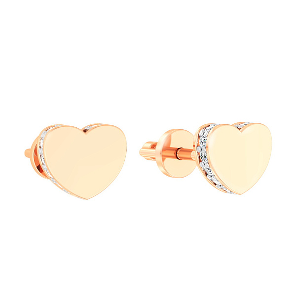 Золоті сережки-пусети «Сердечка» з фіанітами (арт. 111077) – зображення 1