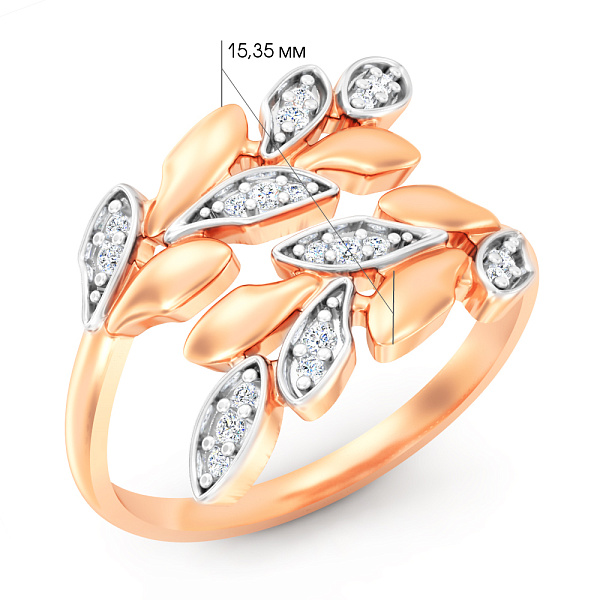 Каблучка з червоного золота Гілка з фіанітами (арт. 141283) – зображення 7