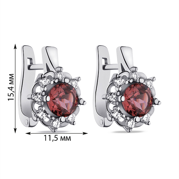 Серьги из серебра с родолитом и фианитами  (арт. 7502/2290Рд) – изображение 2