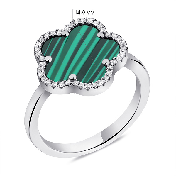 Серебряное кольцо с малахитом и фианитами (арт. 7501/6532/15млх) – изображение 2