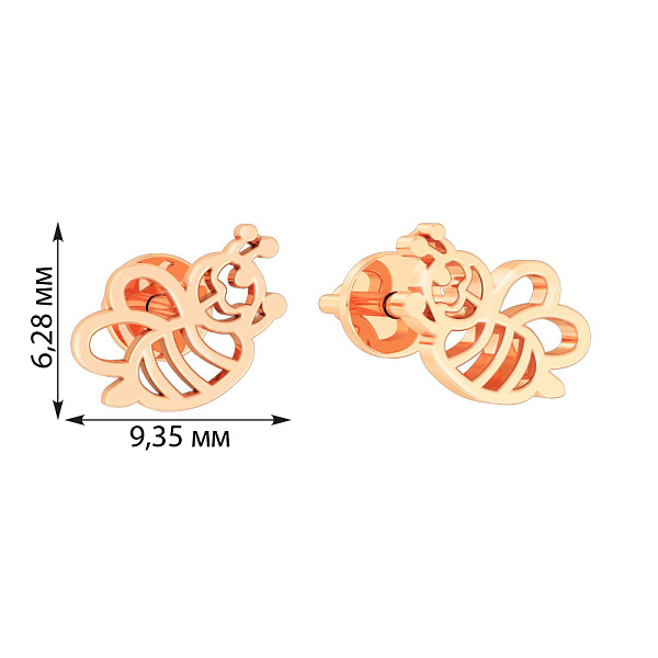 Золотые серьги пусеты Пчелки (арт. 111063) – изображение 4