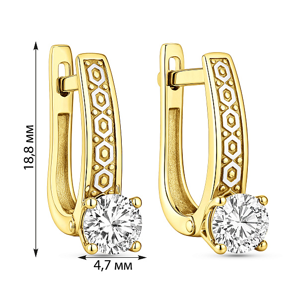 Сережки из желтого золота с фианитом (арт. 116200ж) – изображение 4
