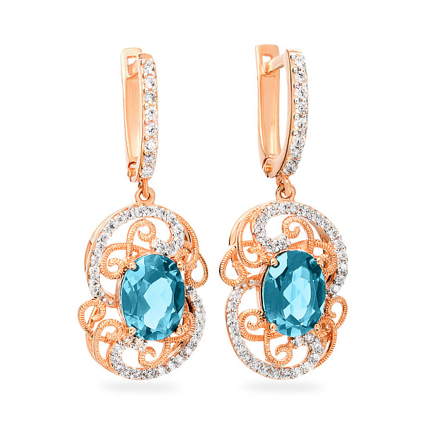 Серьги из золота с кварцем и фианитами (арт. 110418ПсГ) – изображение 1