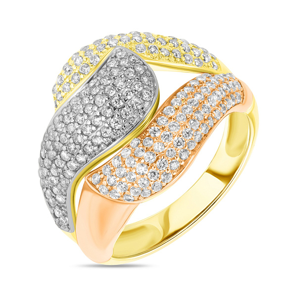 Кольцо из комбинированного золота с фианитами (арт. 151861ж) – изображение 1