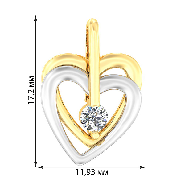 Золотая подвеска Два сердца с фианитом (арт. 440353жб) – изображение 2