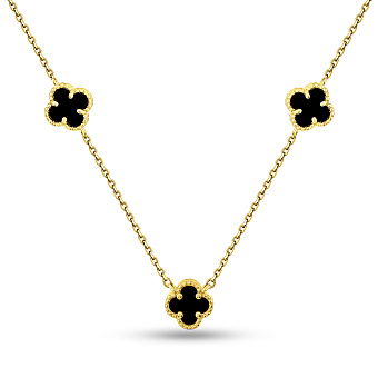 Серебряное колье Клевер с ониксом (арт. 7507/2213/7жо)