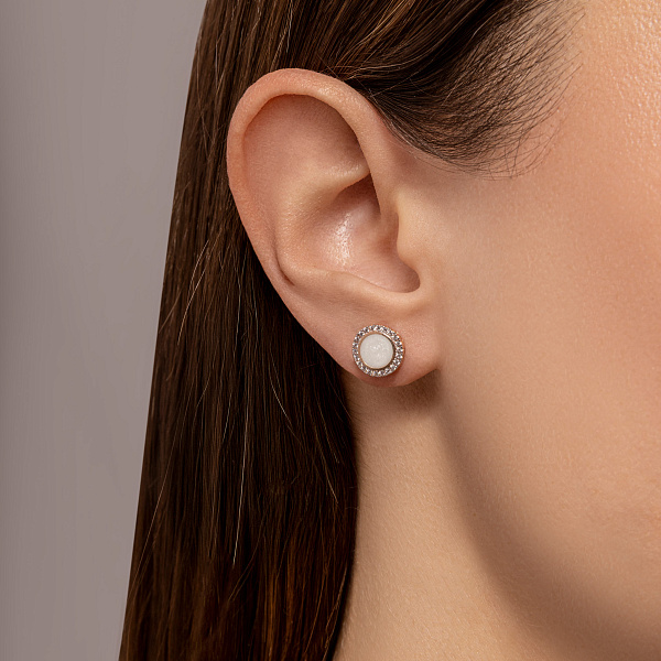 Золотые серьги пусеты Лýна с эмалью и фианитами (арт. 110327еп) – изображение 2