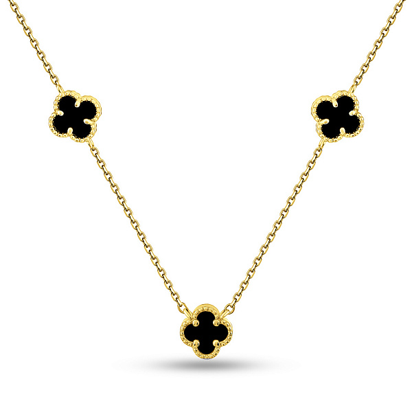 Серебряное колье Клевер с ониксом (арт. 7507/2213/7жо) – изображение 1