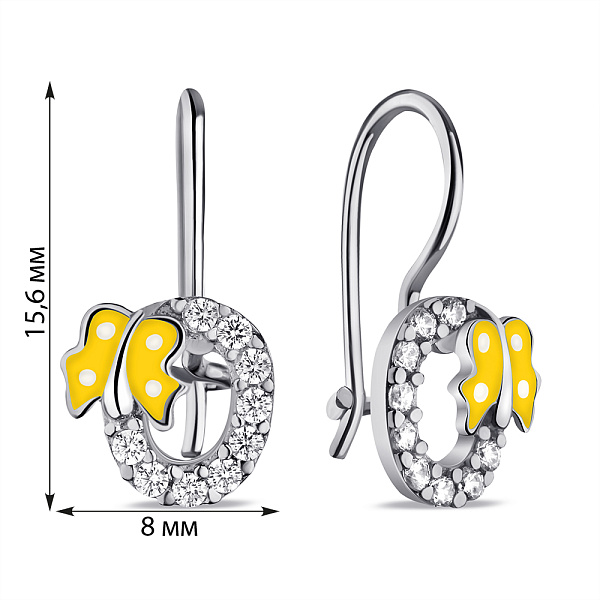 Серебряные детские серьги Бабочка с эмалью (арт. 7502/9756ежб) – изображение 2