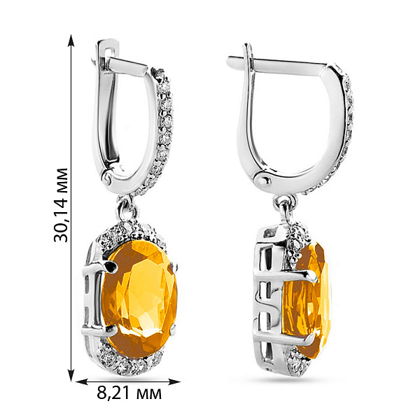 Золотые сережки с цитрином и фианитами (арт. 110283Пбц) – изображение 2