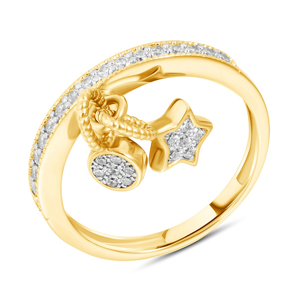 Каблучка з жовтого золота з підвіскою і фіанітами (арт. 140728ж) – зображення 1