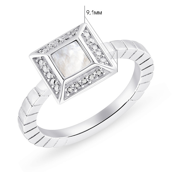 Кольцо из серебра с перламутром и фианитами  (арт. 7501/5595п) – изображение 2