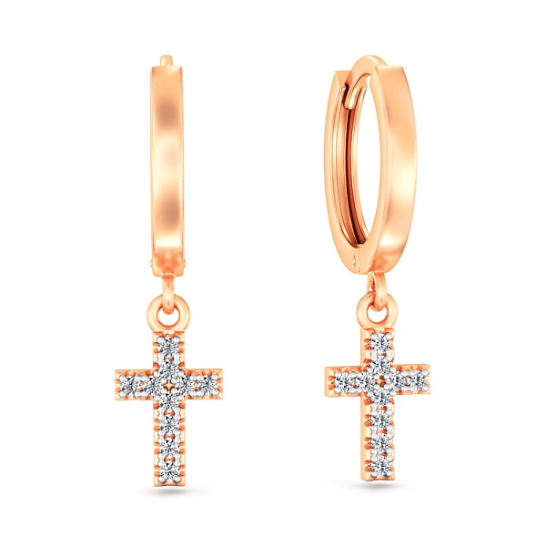Серьги Крестики из золота с фианитами (арт. 110977) – изображение 1