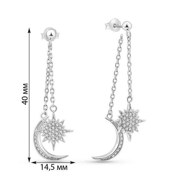 Серебряные серьги-трансформеры с фианитами (арт. 7518/С2Ф/1473) – изображение 2