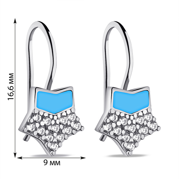 Серебряные детские серьги Звездочки с эмалью и фианитами (арт. 7502/9758ег) – изображение 2