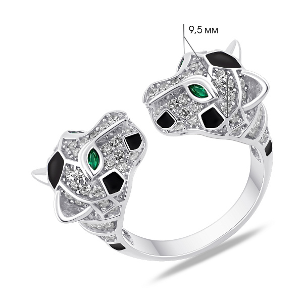 Серебряное незамкнутое кольцо пантера (арт. 7501/8896аз) – изображение 2