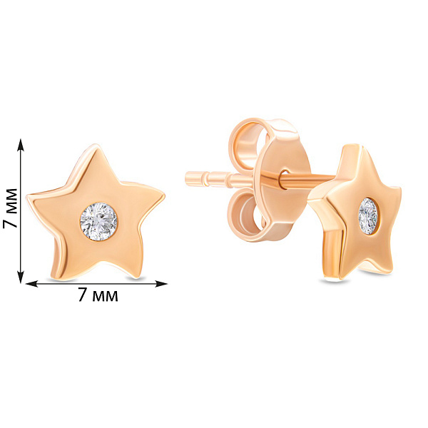 Серьги-пусеты «Звездочки» из золота с фианитами для детей (арт. 104902) – изображение 2