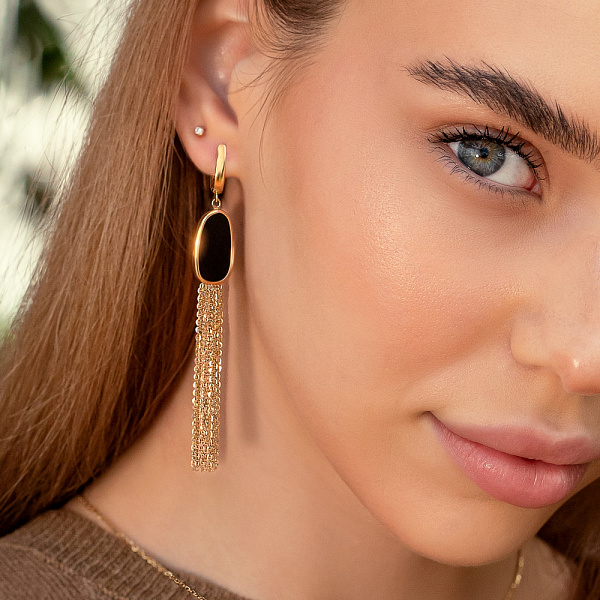 Сережки Diva из желтого золота с ониксом (арт. 107920жо) – изображение 3