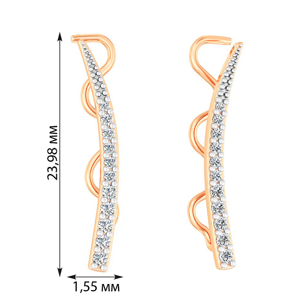 Сережки-клаймбери з червоного золота з фіанітами  (арт. 110670) – зображення 2