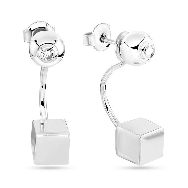 Сережки-джекети з білого золота з фіанітами (арт. 104580б) – зображення 1