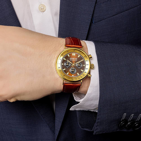 Наручные золотые часы с кожаным ремешком (арт. 260240жшкр) – изображение 3