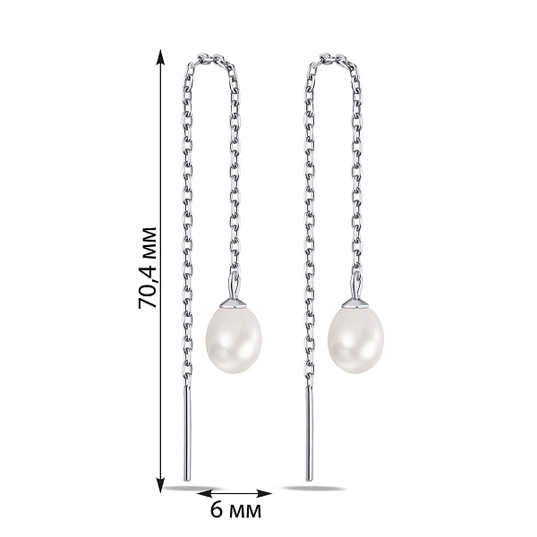 Серебряные серьги-протяжки с жемчугом (арт. 7502/С2Ж/847А) – изображение 2