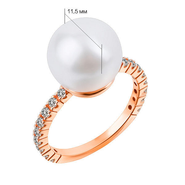 Золотое кольцо с жемчугом и фианитами (арт. 153222прлб) – изображение 3