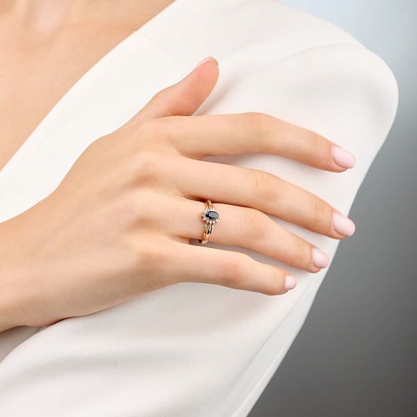 Каблучка золота з сапфіром і діамантами (арт. К011157с) – зображення 2