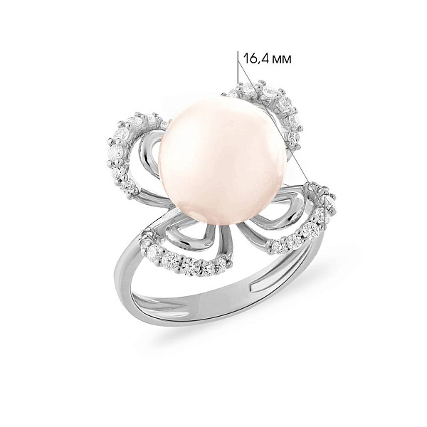 Золотое кольцо с жемчугом и фианитами (арт. 153221бпрлб) – изображение 4