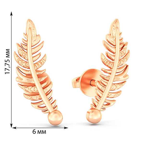 Золотые серьги-пусеты Перо (арт. 110002) – изображение 3