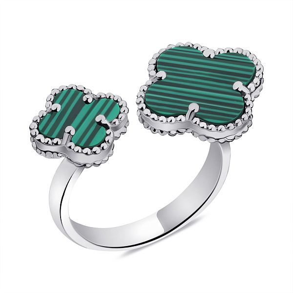 Безразмерное кольцо Клевер из серебра с малахитом (арт. 7501/6521млх) – изображение 1