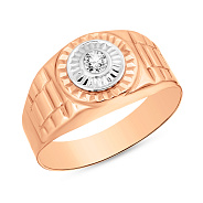 Фото Печатка из красного и белого золота с фианитом (арт. 180390кб)