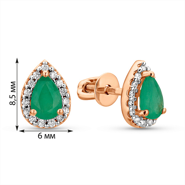 Золотые пусеты с изумрудом и бриллиантами (арт. Т011235и) – изображение 3