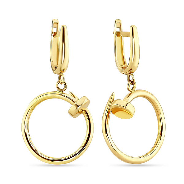 Золоті сережки-підвіски «Цвяхи» в жовтому кольорі металу (арт. 106874ж) – зображення 1