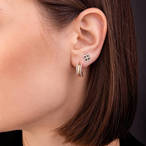 Золотые серьги-пусеты с эмалью (арт. 1091291еч) – изображение 2