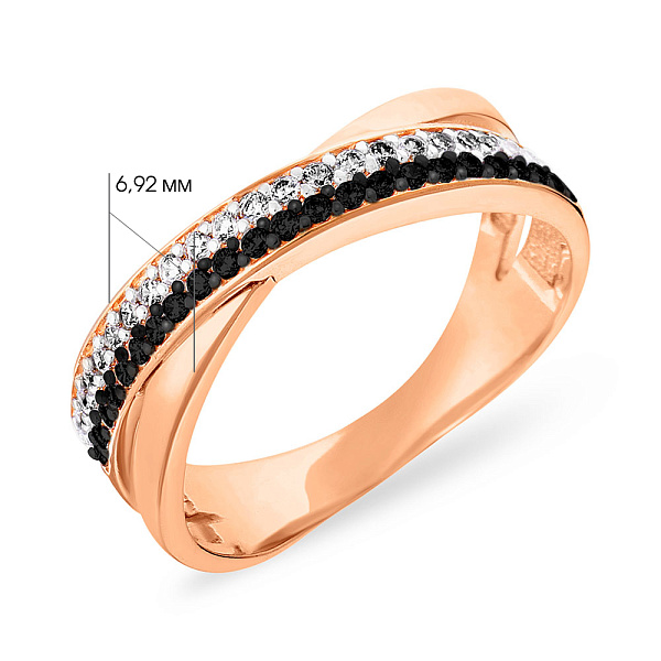 Золотое кольцо Синергия с черными и белыми фианитами (арт. 140323ч) – изображение 2