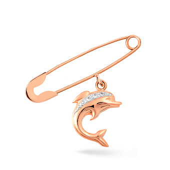 Золотая булавка с подвеской "Дельфин" (арт. 360022)