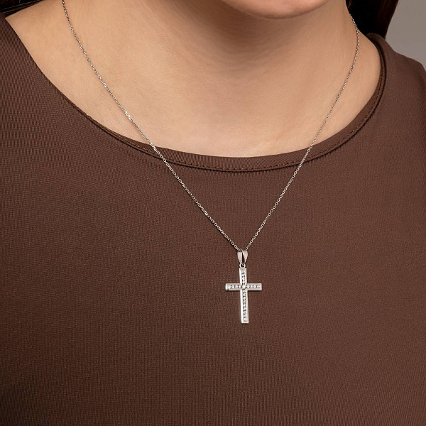 Хрестик з білого золота з діамантами (арт. 3111035202) – зображення 2