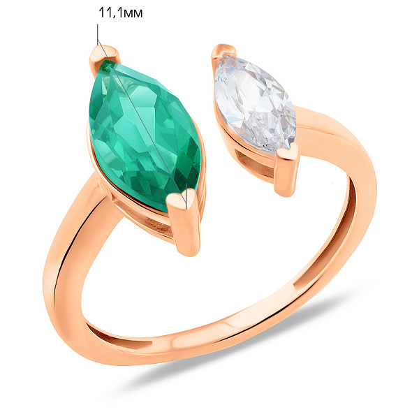 Золотое незамкнутое кольцо с кварцем и фианитом (арт. 1401029Пз) – изображение 7