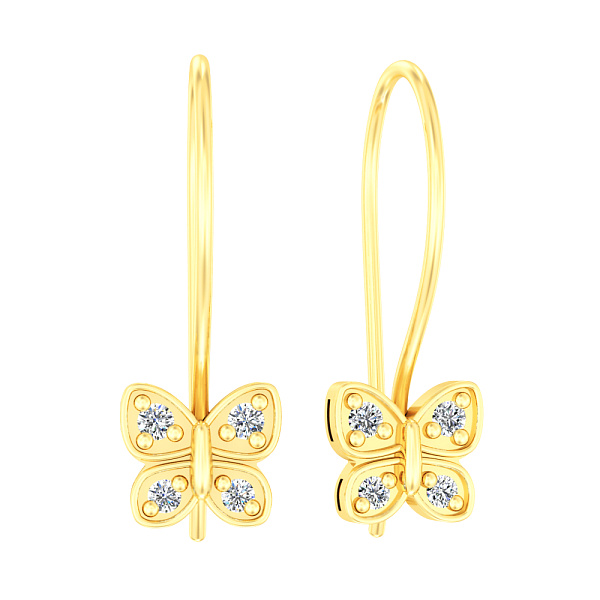 Золотые детские серьги "Бабочки" с фианитами (арт. 110281ж) – изображение 1