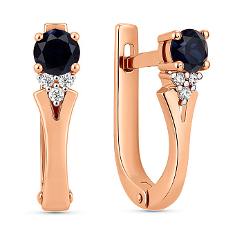 Фото Золотые серьги с сапфиром и бриллиантами (арт. С011063с)