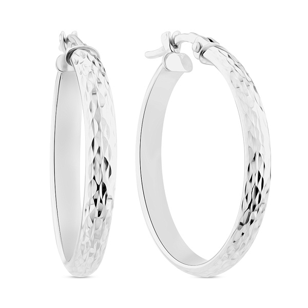 Серьги-кольца из белого золота с алмазной гранью (арт. 1091733/20б) – изображение 1
