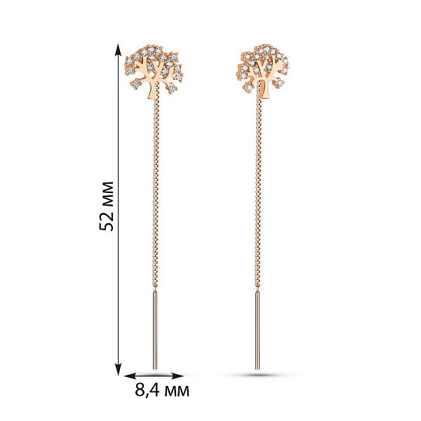Золоті сережки-протяжки «Дерево» з фіанітами (арт. 109925) – зображення 3