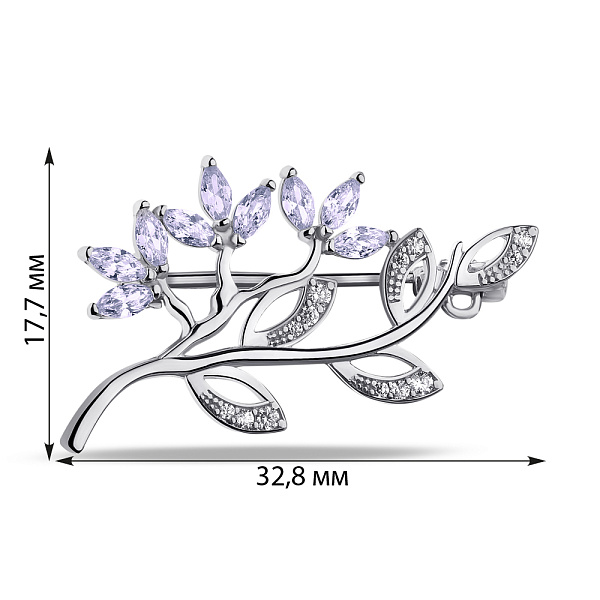 Срібна брошка з аметистом та фіанітами (арт. 7505/660Абп) – зображення 2