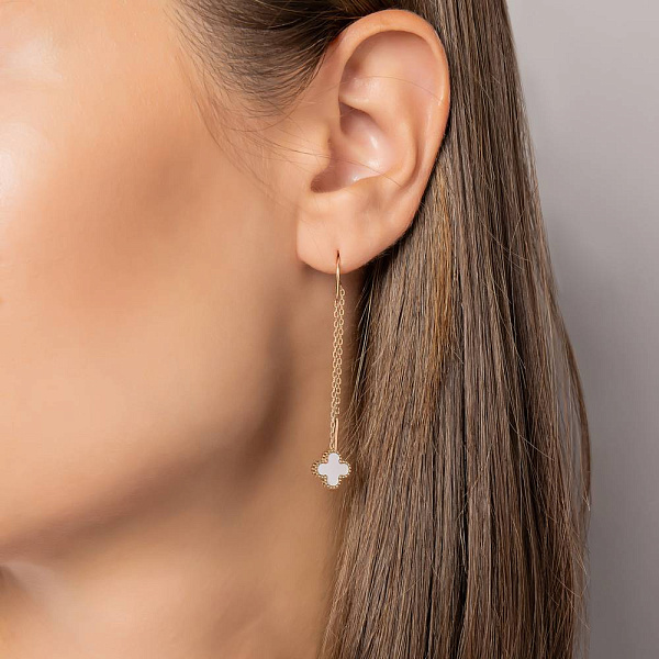 Сережки-протяжки з червоного золота з перламутром (арт. 1091537/8п) – зображення 3