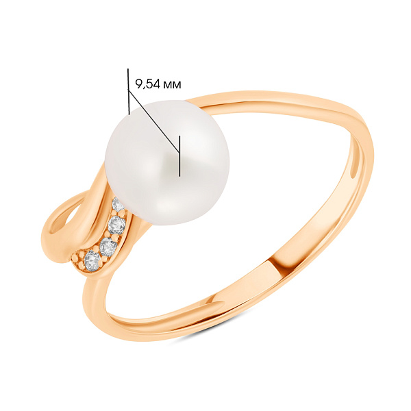 Кольцо из красного золота с жемчугом и фианитами (арт. 154680прлб) – изображение 2