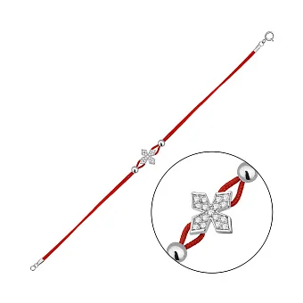 Браслет на шелковой нити с серебряными вставками и с фианитами (арт. 7309/4983к)