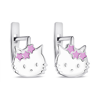 Фото Срібні дитячі сережки Kitty з емаллю (арт. 7502/1066ебрсю)