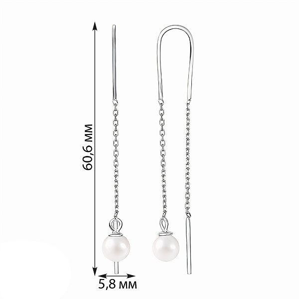 Серебряные серьги-протяжки с жемчугом (арт. 7502/С2Ж/4022) – изображение 2