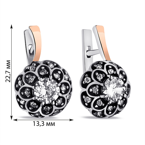 Срібні сережки з фіанітами і золотими накладками (арт. 7202/419сп) – зображення 2